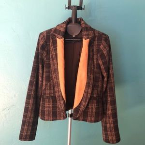 Plaid riding blazer with suede lapel